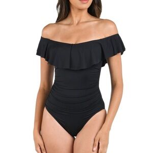 La Blanca Black One-Piece Ruffle Swimsuit